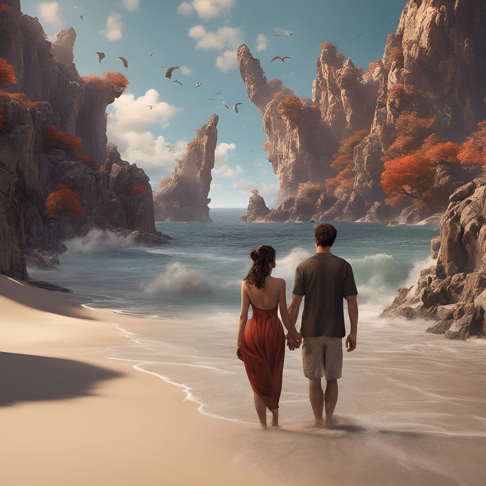 Romantic Couple on a Beach: Detailed Matte Painting