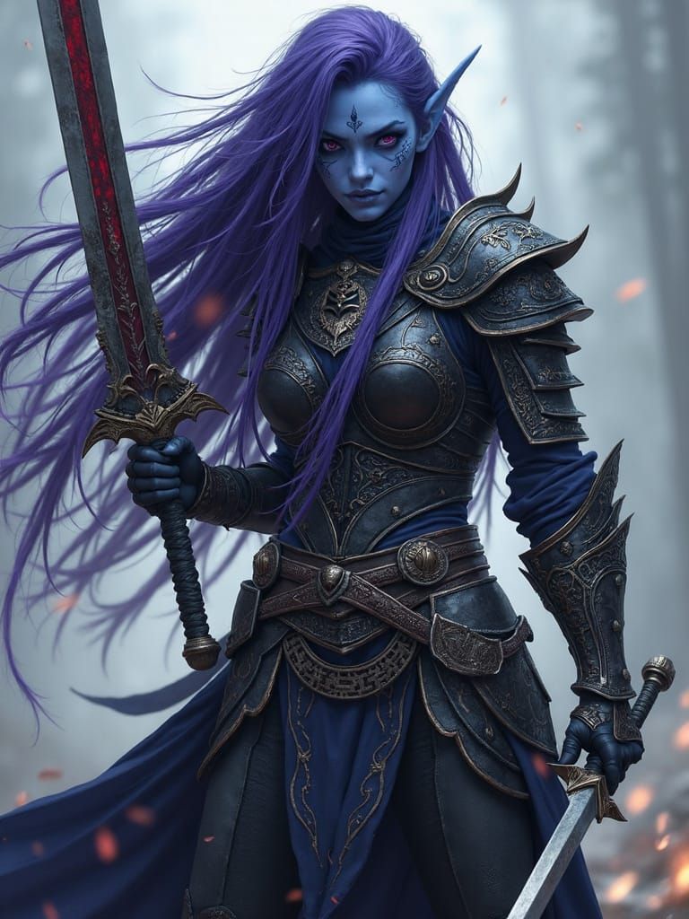 Fearsome Elf Berserker in Hyperrealistic Anime Style