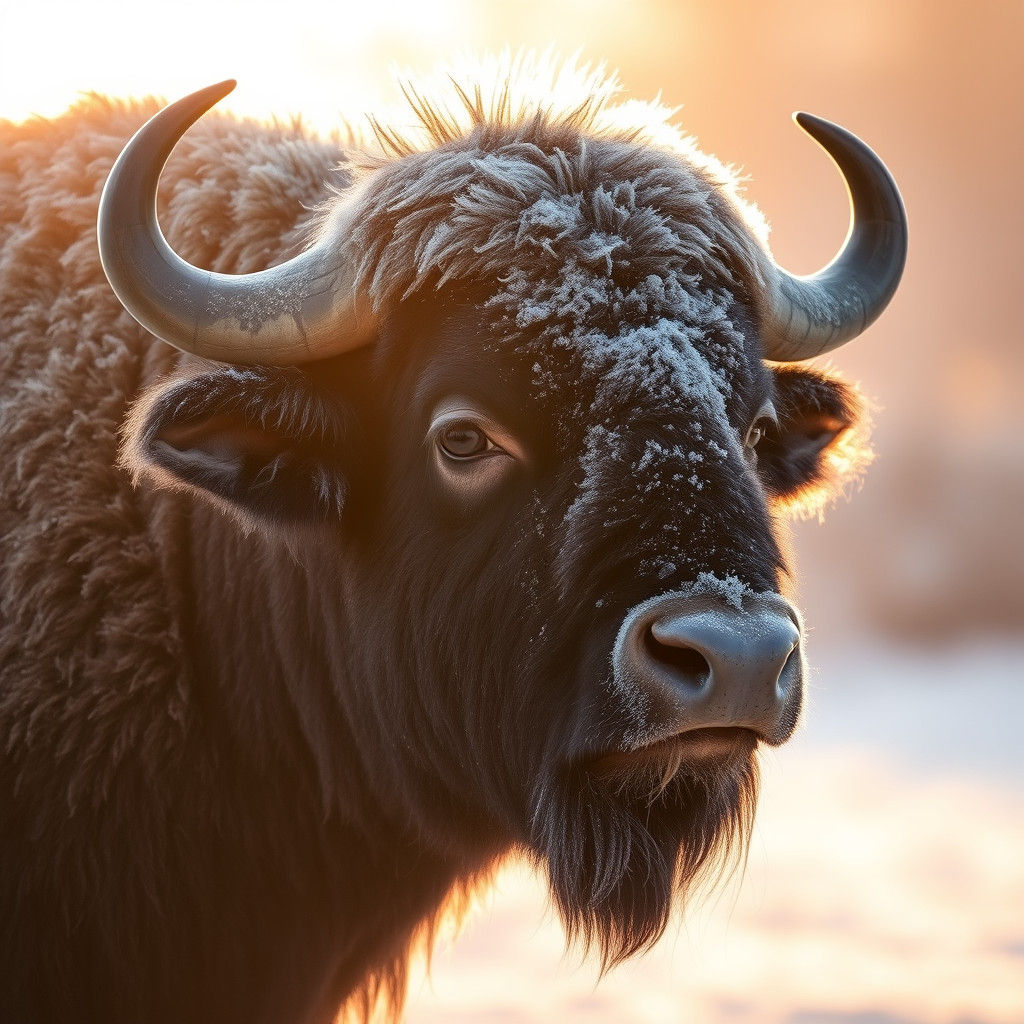 Frosty Buffalo Portrait in Soft Golden Light