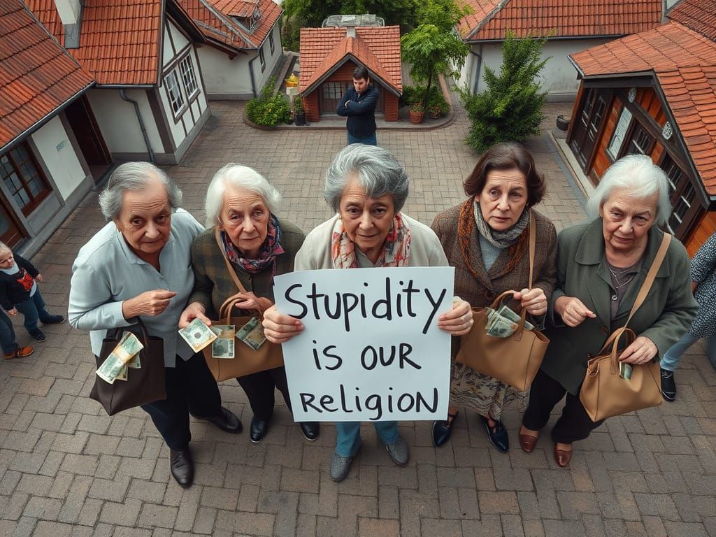 Protest in a Small Town Square in a Cyberpunk Aesthetic