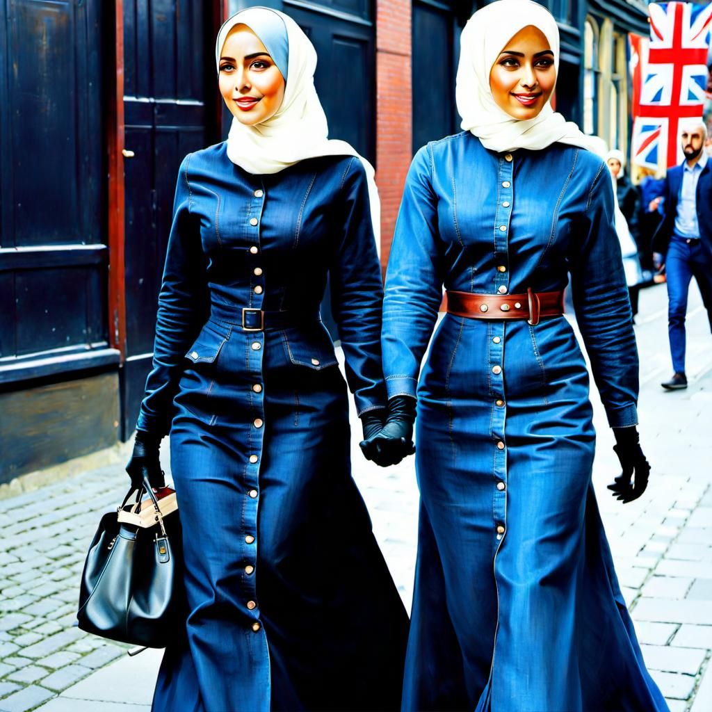 Danish Girls in Hijab Walking in Copenhagen: Oil Painting