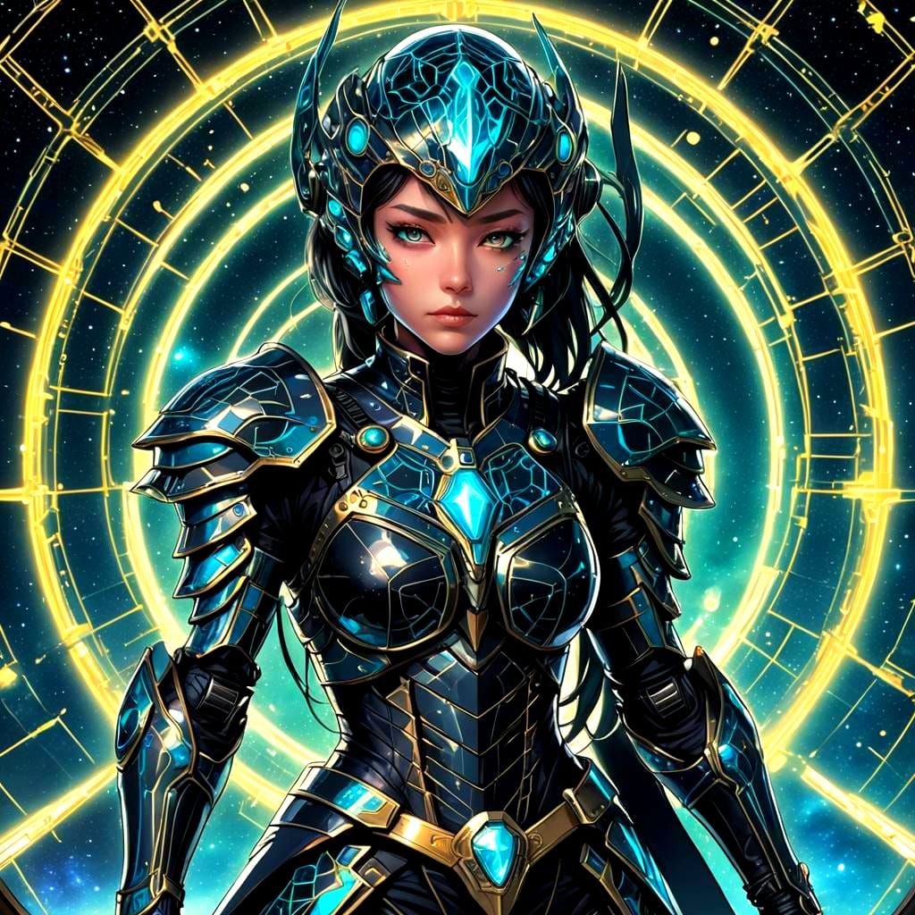 Anime Alien Knight in Cyan Armor with Neon Accents