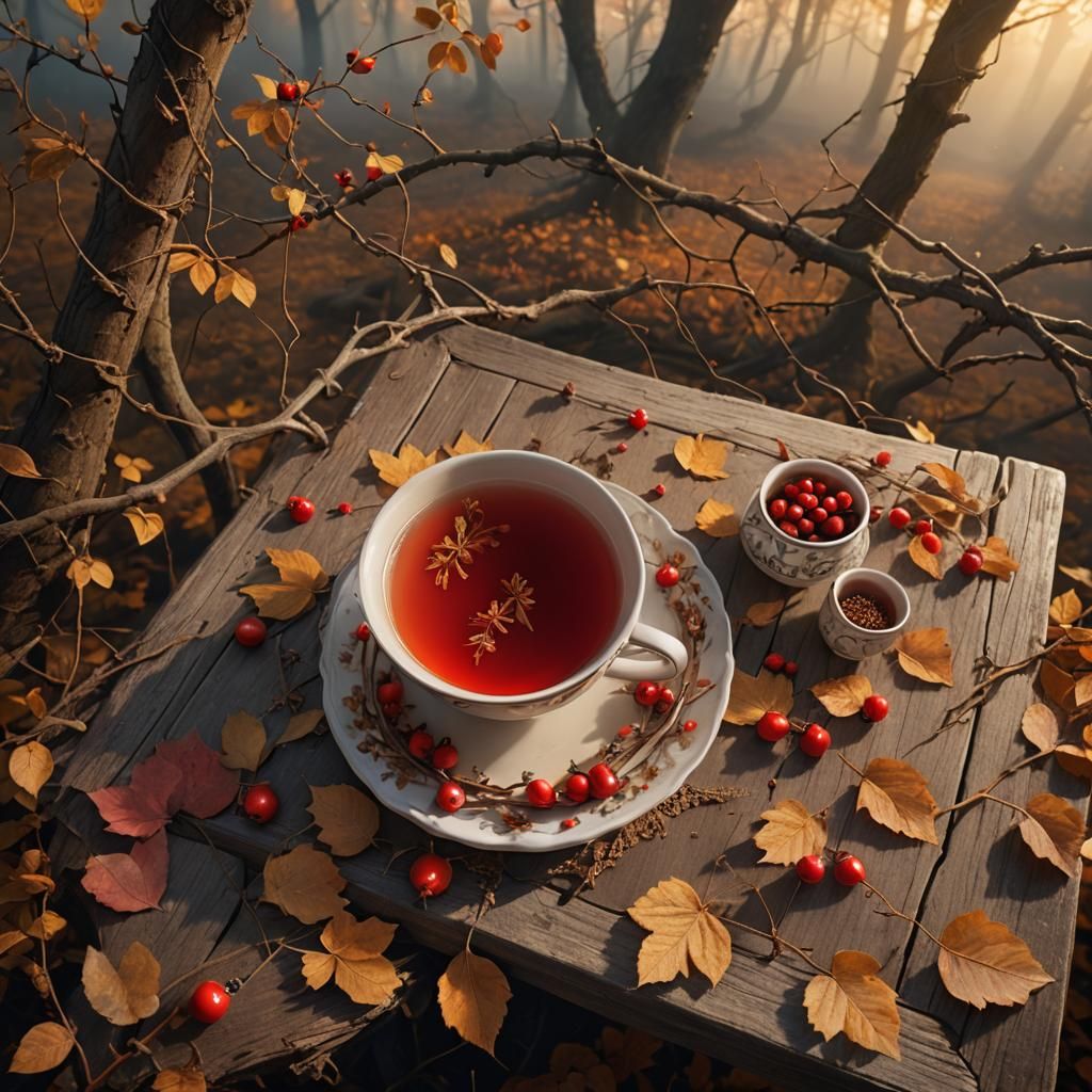 Rosehip Tea Still Life in Autumnal Light