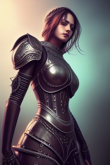 Aetherpunk Woman in Black Leather Armor