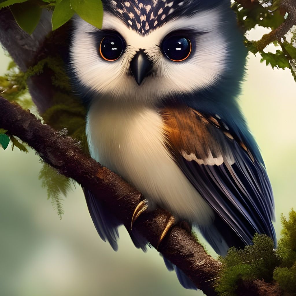 Adorable Owl on Jungle Branch Digital Art