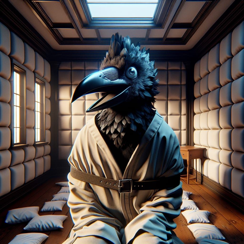 Ominous Crow in Padded Room: 3D Anime Art