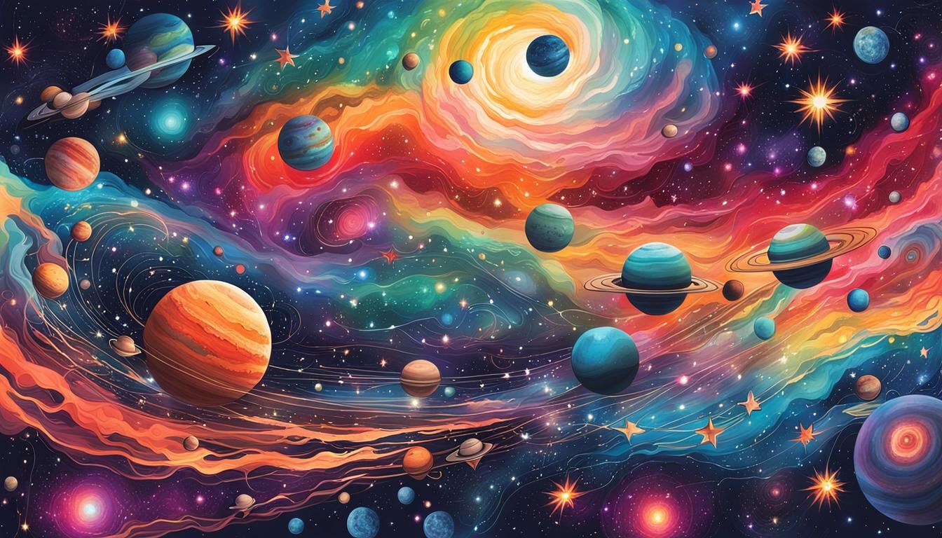 Ethereal Universe Poster with Distant Planets