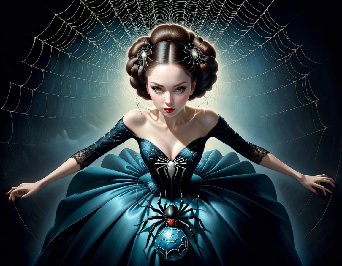 Surreal Spider Woman Portrait in Airbrush Art Style