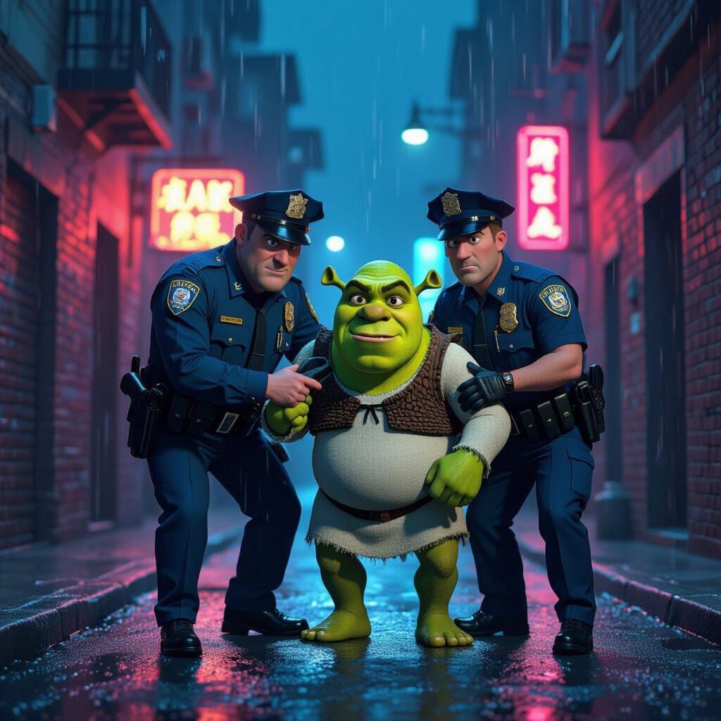 FBI Agent and Police Arrest Shrek in Gritty Alley