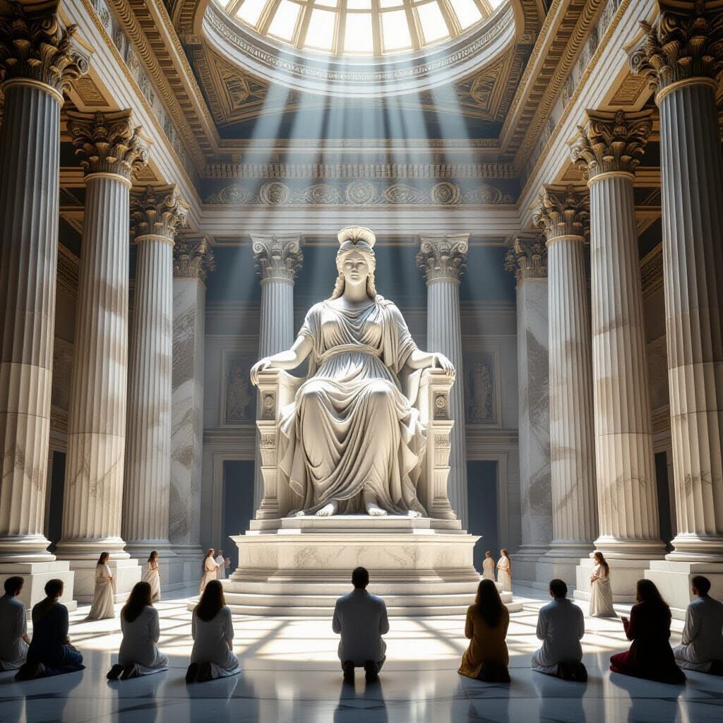 Majestic Ancient Greek Temple with Goddess Statue