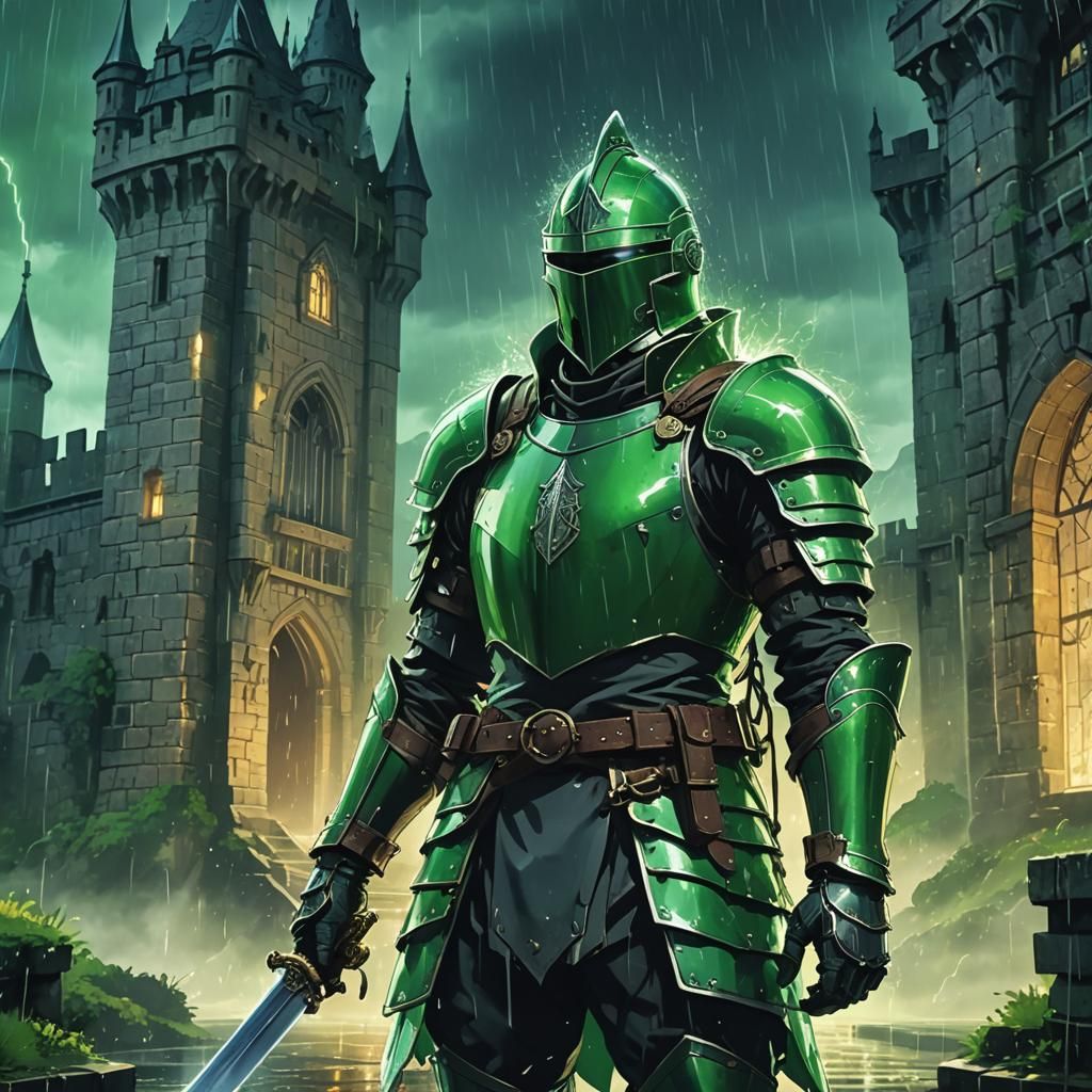 Anime Knight in Stormy Fantasy Landscape