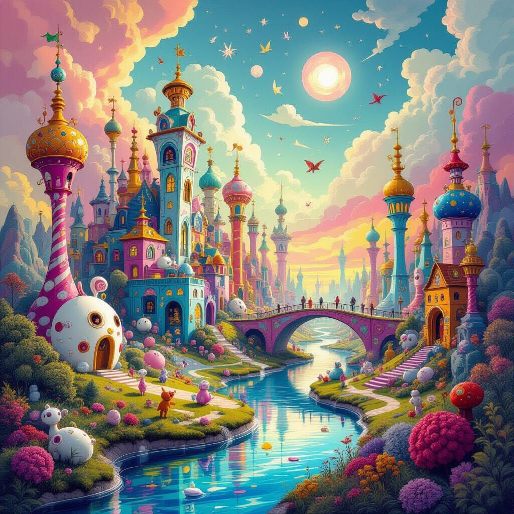 Surreal Dreamscape With Impossible Architecture And Creature...