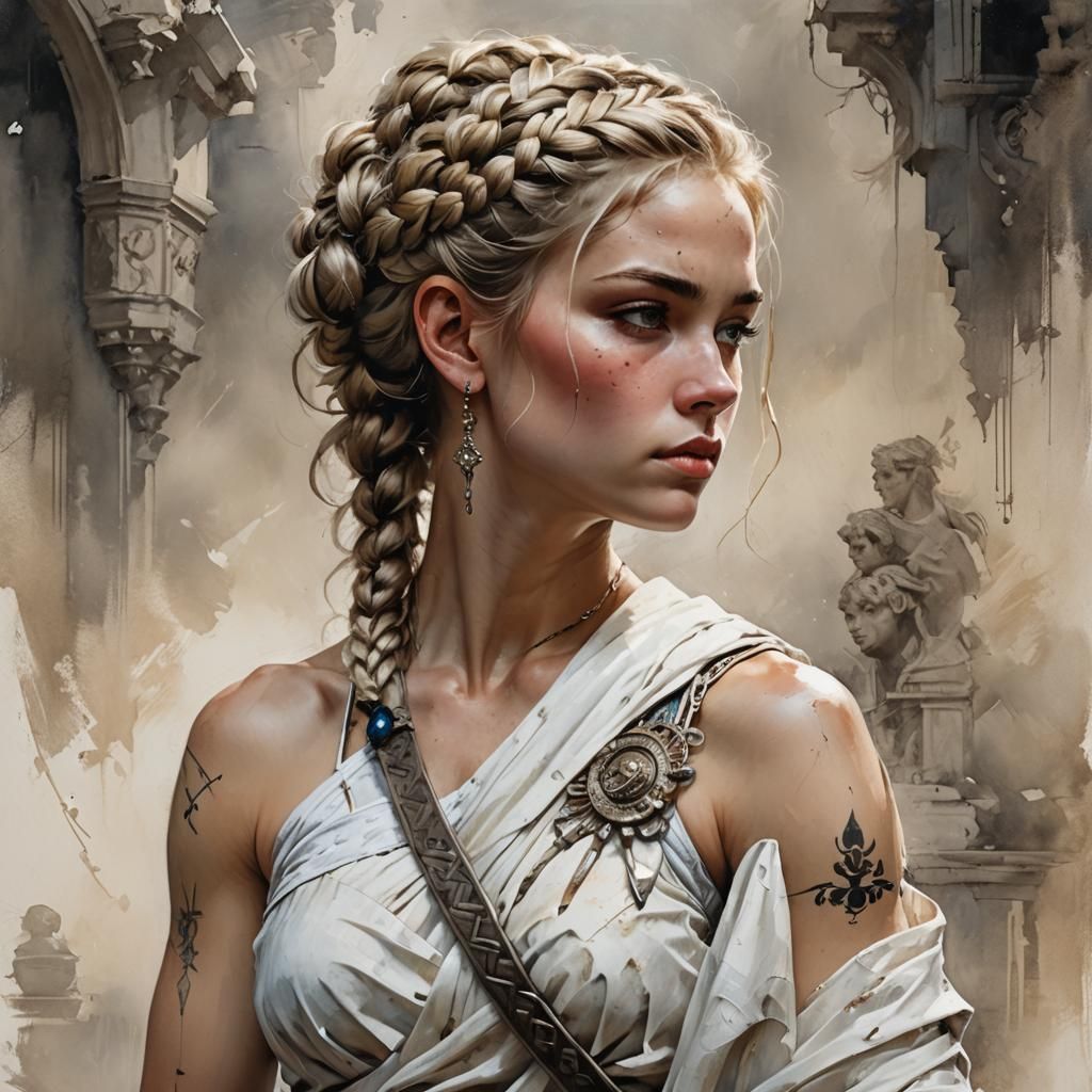 Athlete in Toga with Fantasy Background