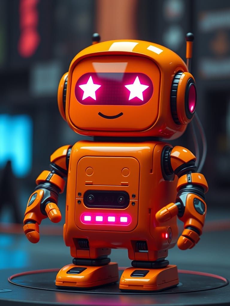 Kawaii Orange Service Robot in Cinematic Film Still