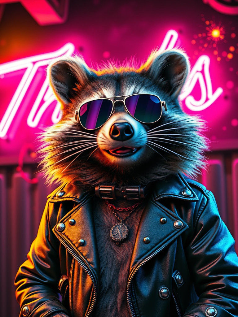 Charismatic Raccoon Rocker in Hyperrealistic Digital Art