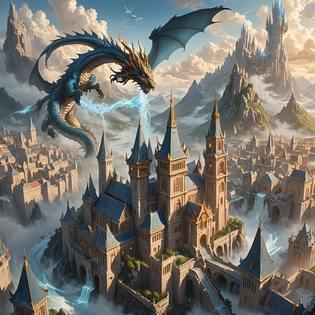 Dragon Over Magical School Concept Art
