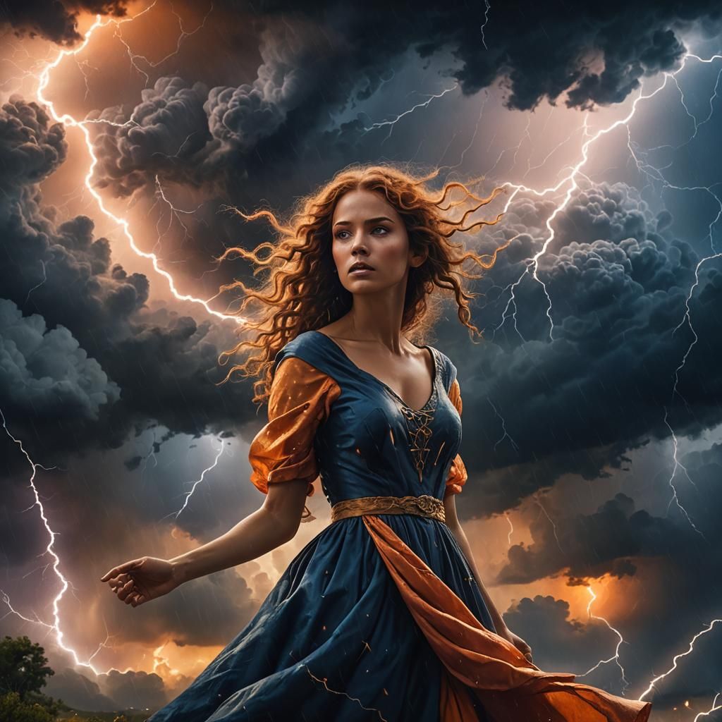 Girl Stares into Space as Storm Rages: Digital Painting