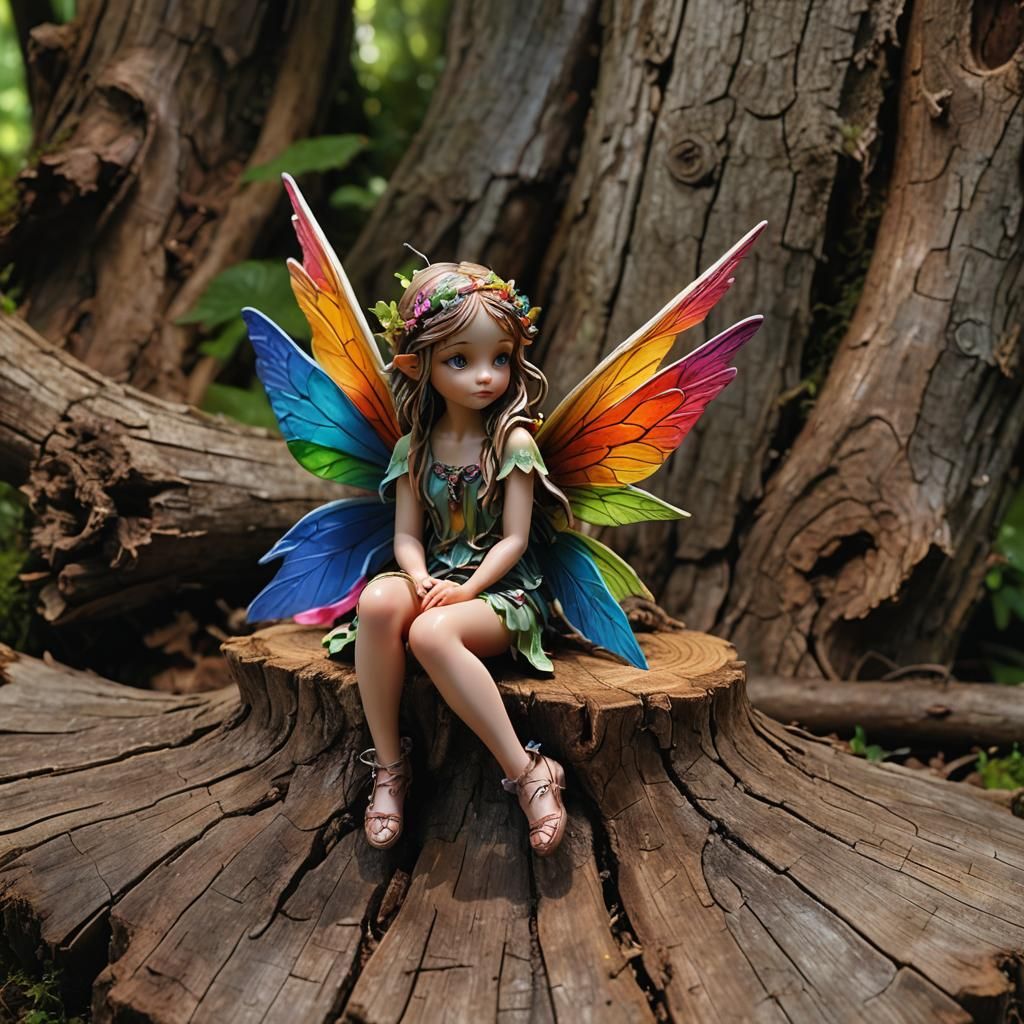 Tiny Fairy with Colorful Wings in Magical Forest