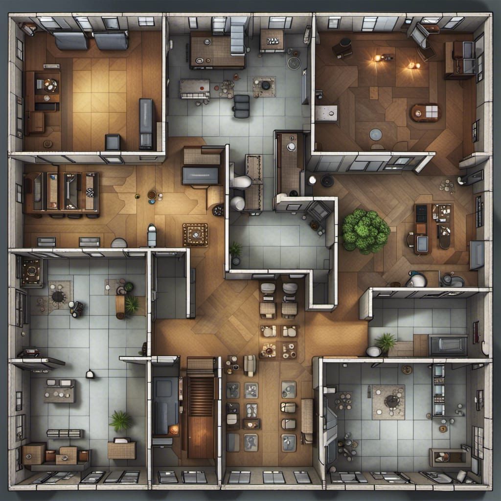 Sci-Fi Office Building Top-Down 3D Map