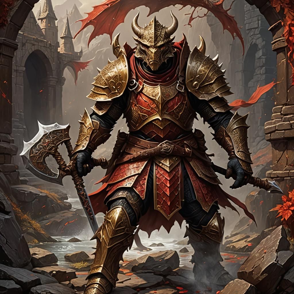 Dragonborn Paladin with Battleaxe in Fantasy Art