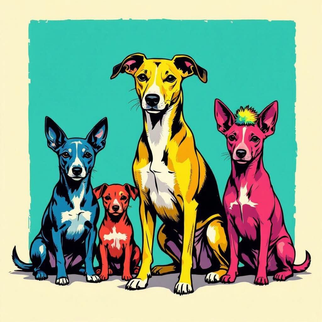 Pop Art Dog Portrait: Greyhound and Xoloitzcuintli