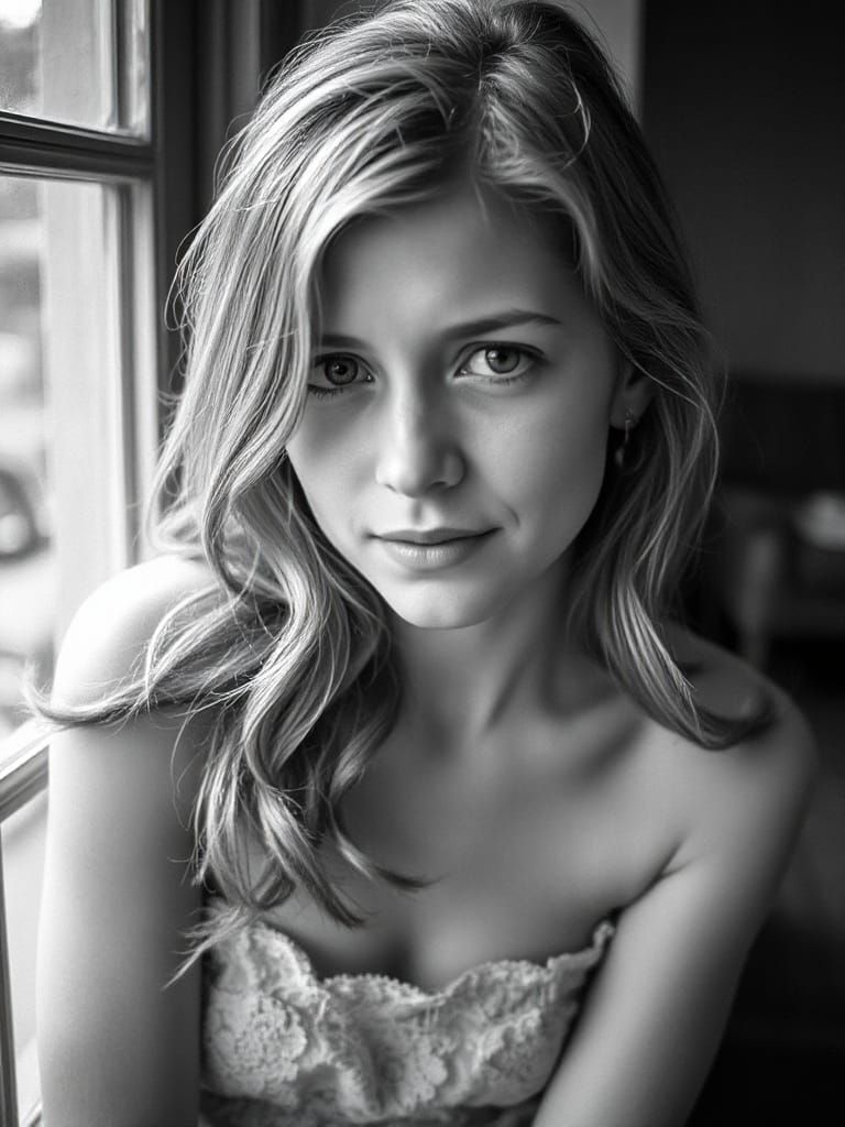 Striking Black and White Portrait with Natural Lighting