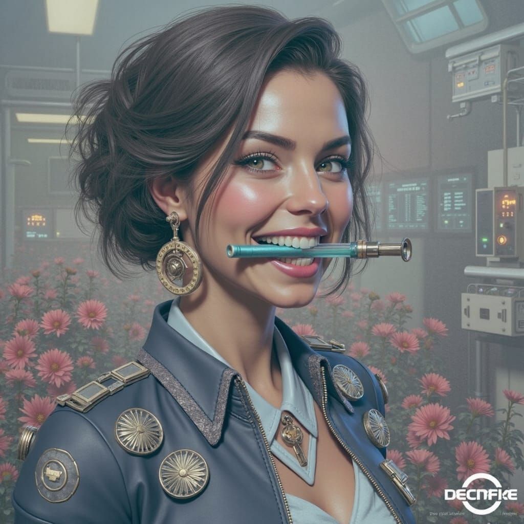 Cyberpunk Medic in Futuristic Clinic