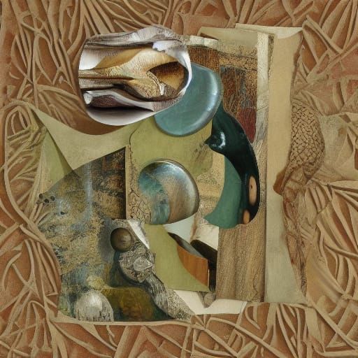 Surrealist Collage with Distorted Forms and Earthy Tones