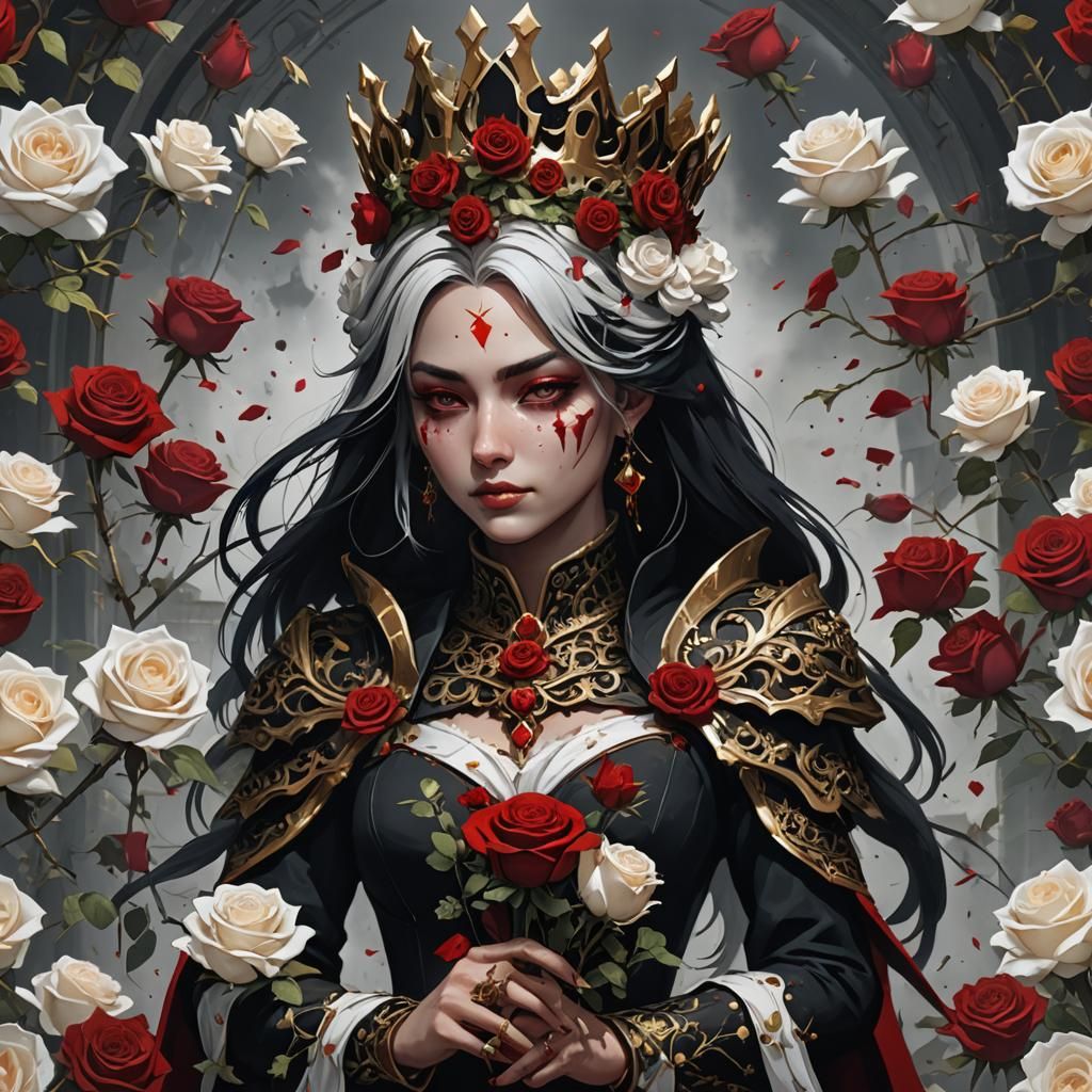 Anime Assassin Queen with Roses and Broken Crown