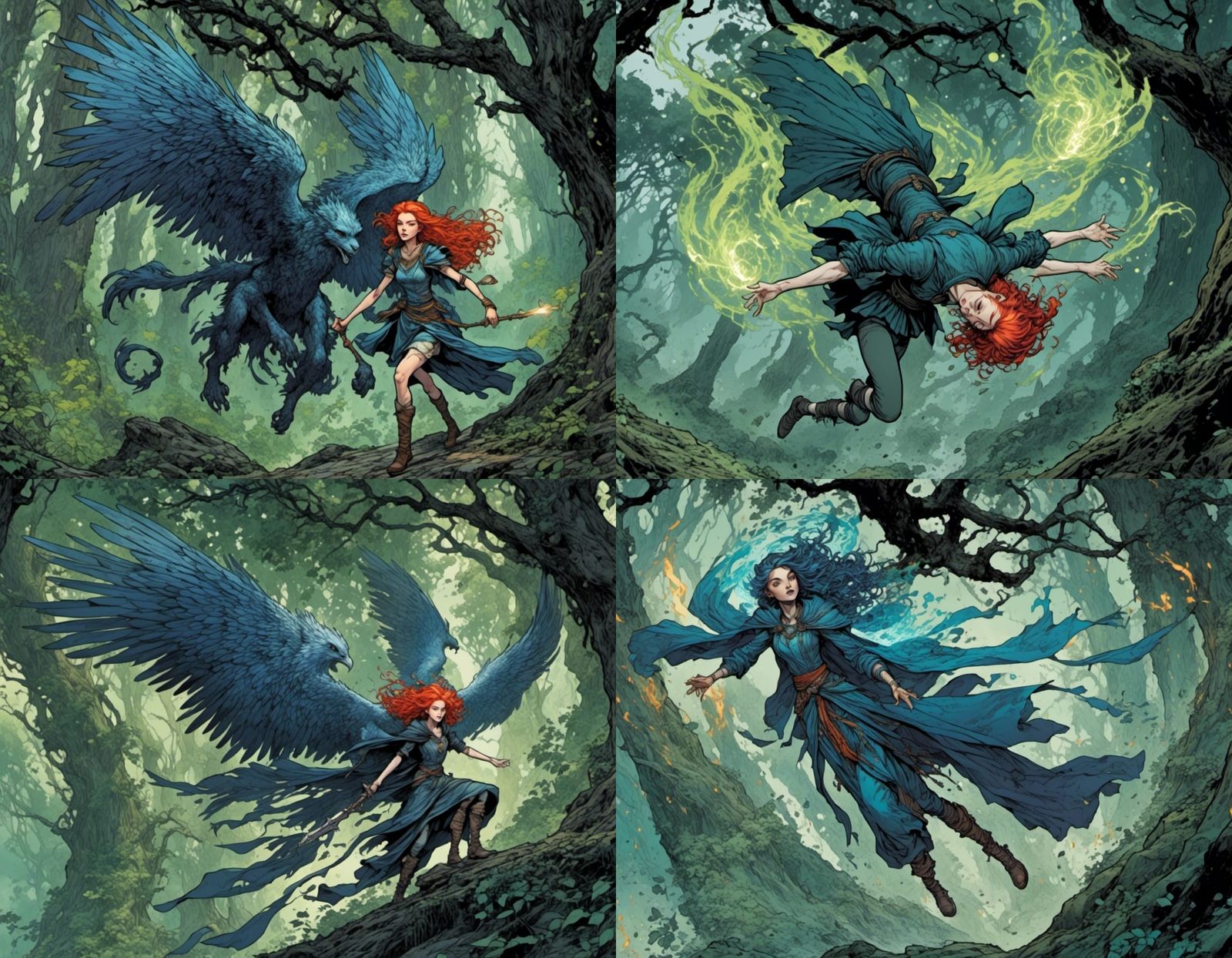 Red-Haired Angel Wildfire Sorceress in Comic Illustration