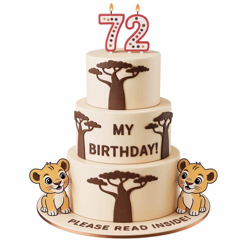 Birthday Cake with Lion Cubs and Baobab Trees