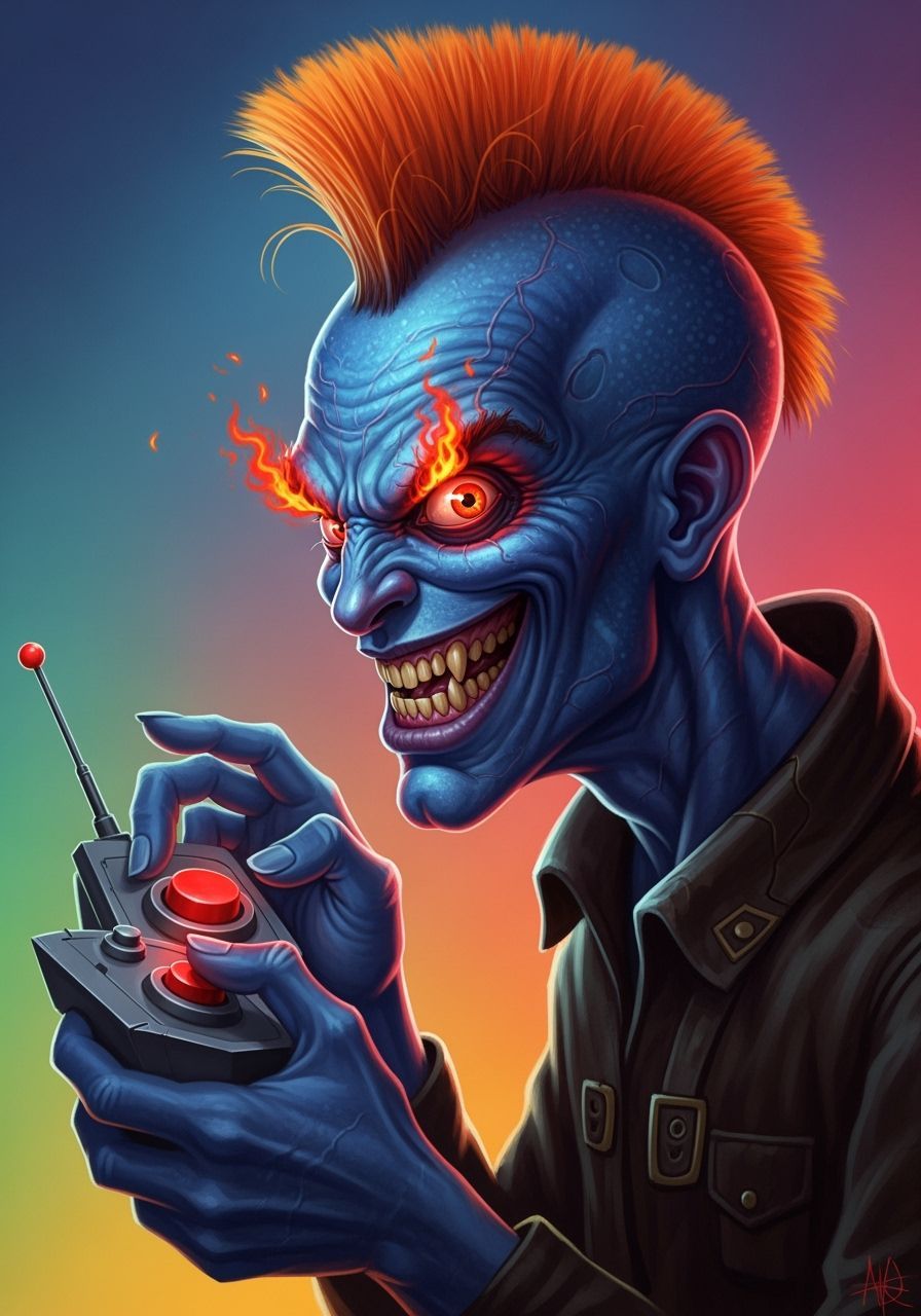 Oversized Alien About to Press the Button