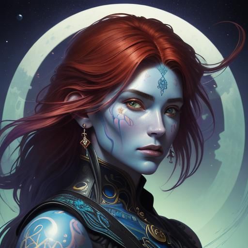 Moonlit Fairy Guitarist in Art Nouveau Style