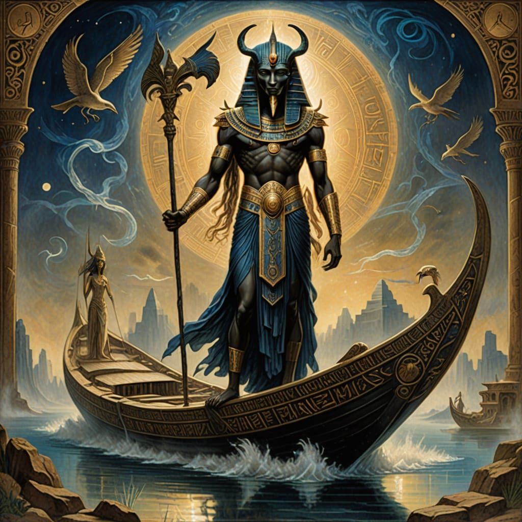 Ancient Egyptian God Thoth in a Mystical, Moonlit Scene