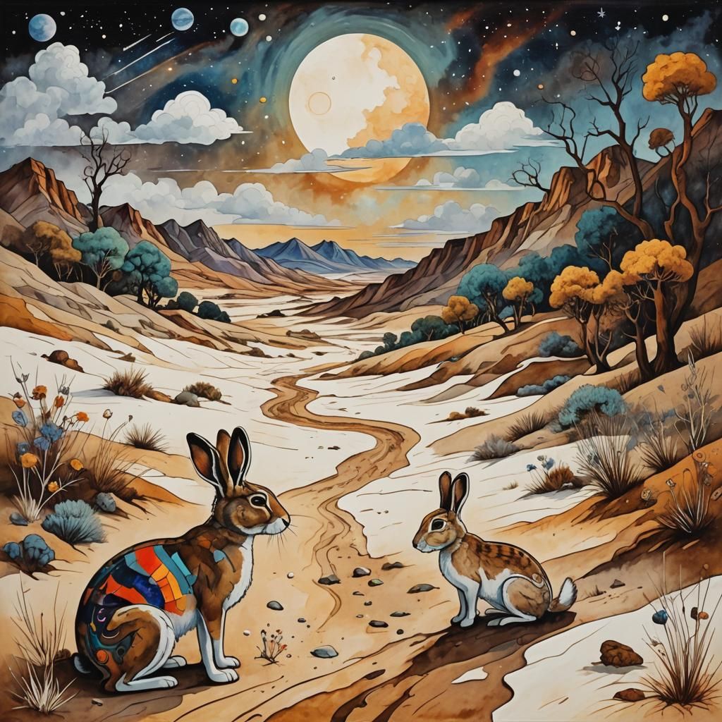 Rabbit in Abstract Landscape, Kandinsky Style