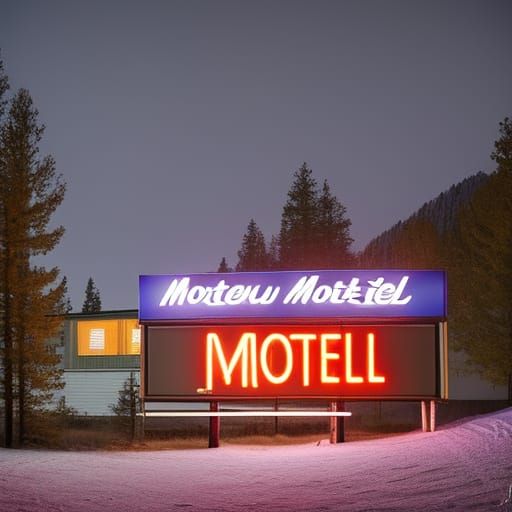 Creepy Motel with Neon Sign in Art Deco Style