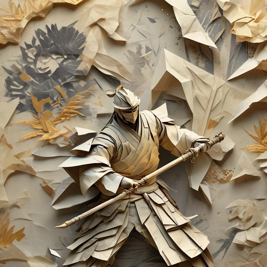 Shogun Samurai Battle in Origami Papercraft Style