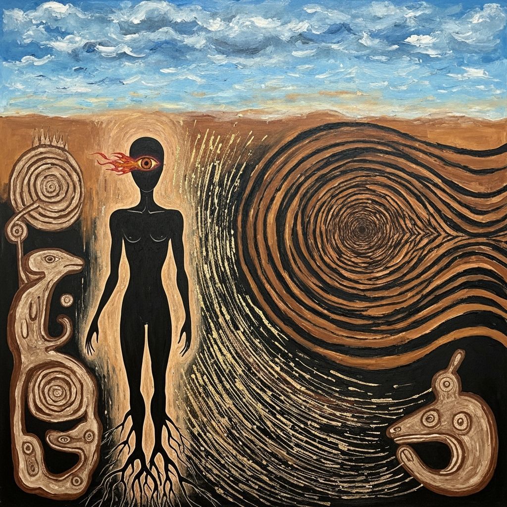 Vibrant Abstract Painting of Spectral Figure in Vortex