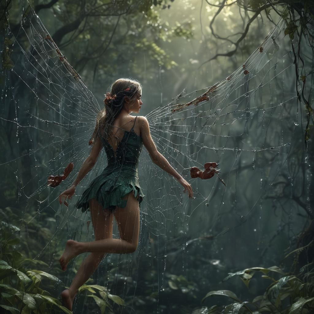 Fairy Entangled in Spiderweb: A Digital Matte Painting