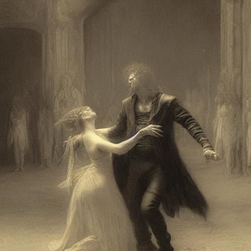 Couple Dancing in Gloomy Castle, Horror Art