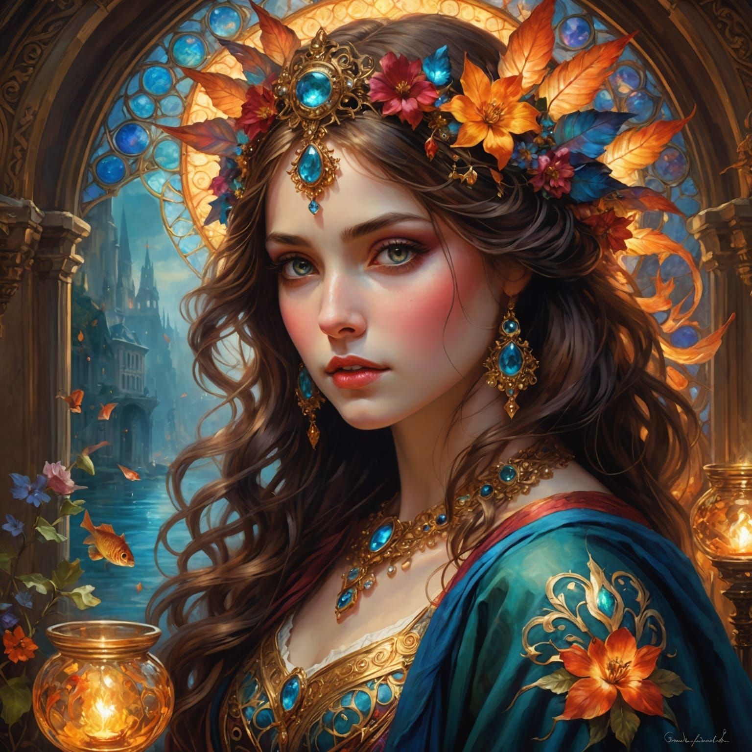 Luminous Duality: A Hyperrealistic Dark Fantasy Painting