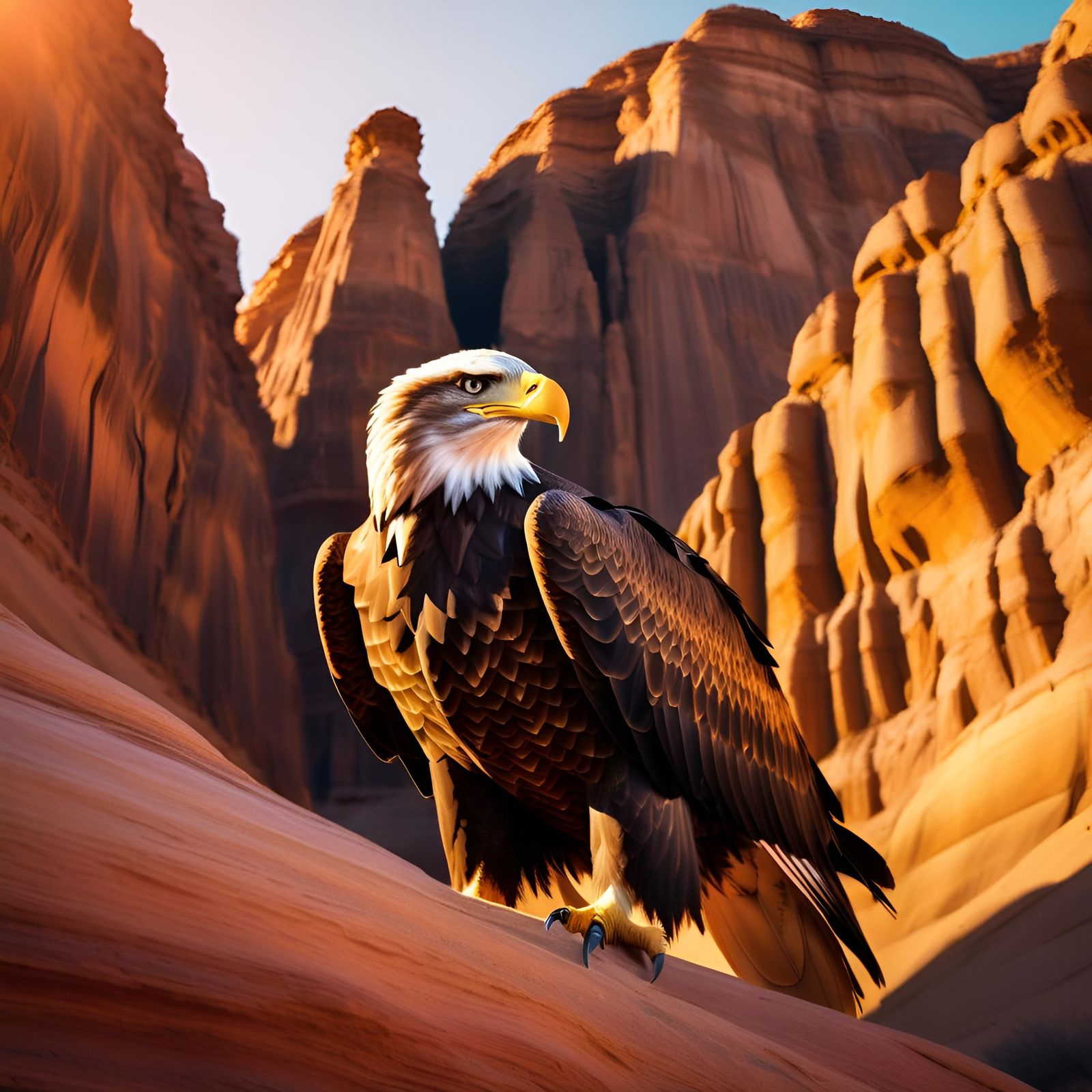 Eagle Portrait in Desert Canyon at Sunset