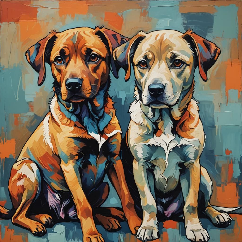 Abstract Art: Two Dogs with Heads Together
