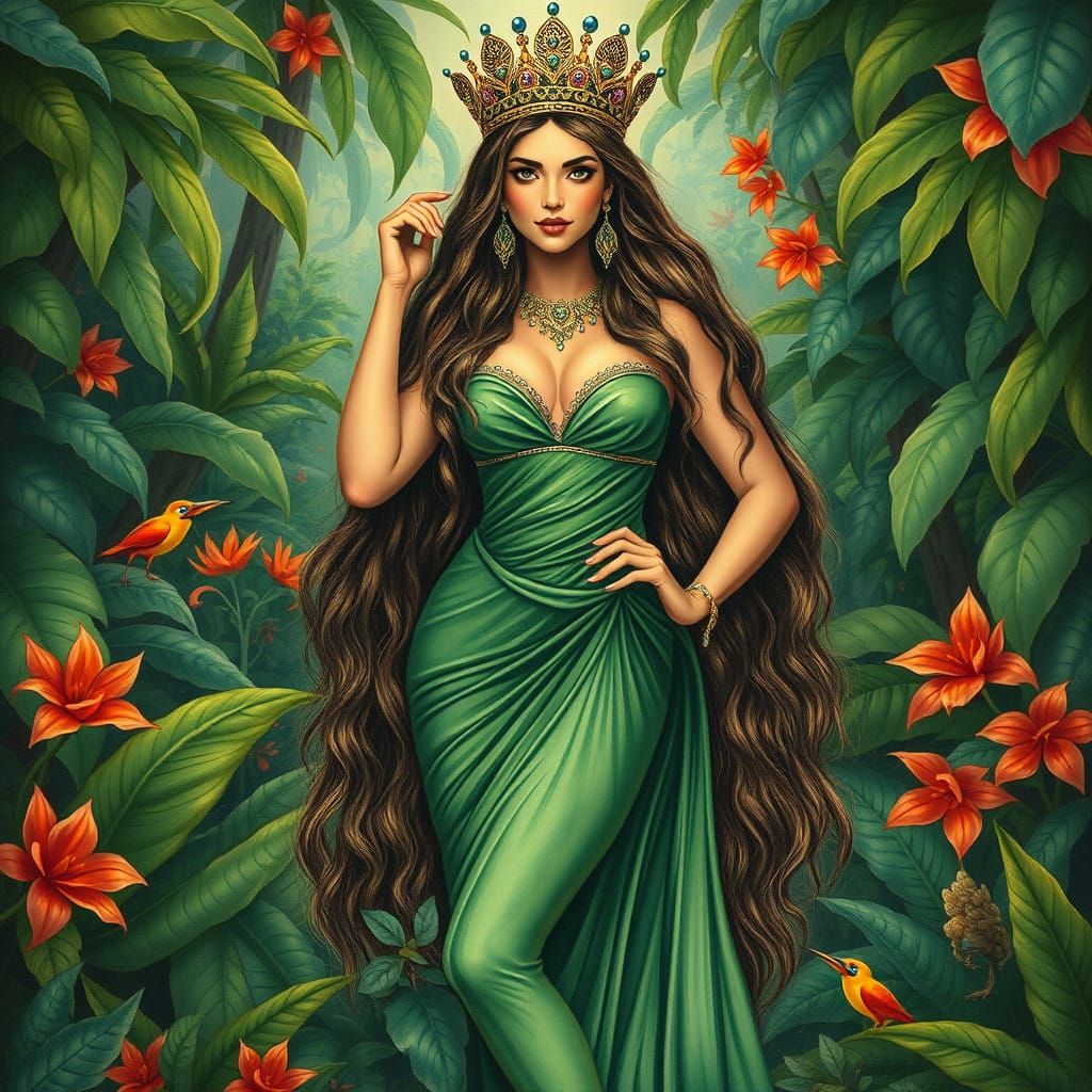 Regal Amazonian Princess in Vibrant Rainforest Splendor
