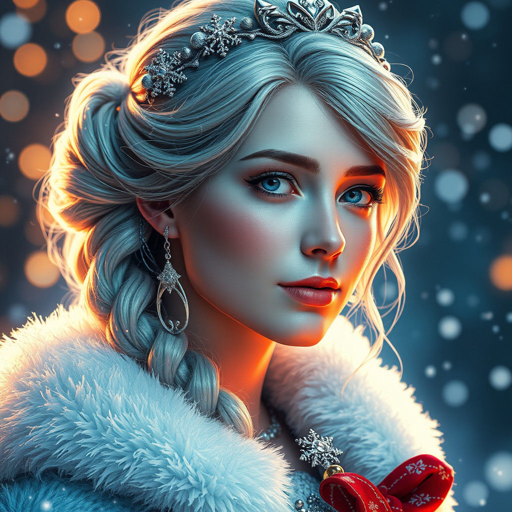 Snow White in Christmas Attire: Digital Art