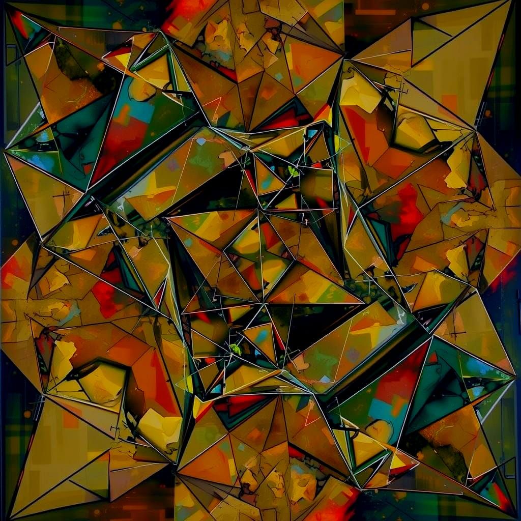 Psychedelic Dodecahedron Abstract Art in Triadic Colors