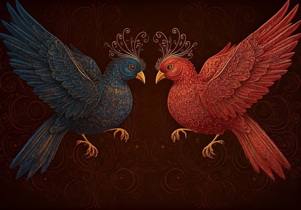 Birds in Elegant Ornate Digital Illustration
