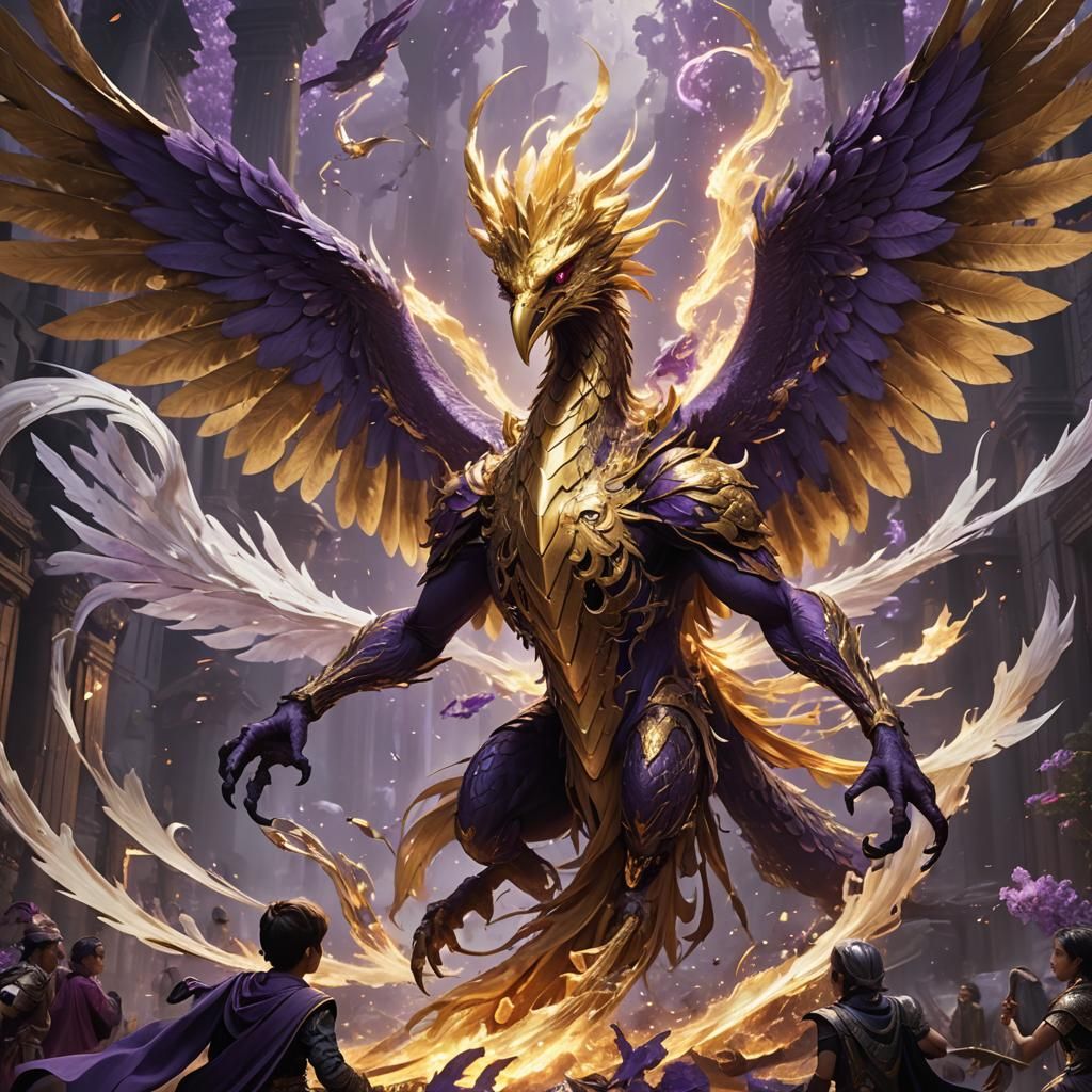 Phoenix and Dragon Battle: Dark Fantasy Art