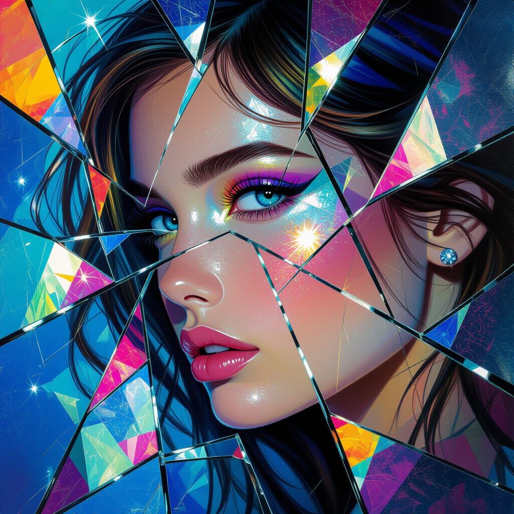 Shattered Reflections: Kaleidoscope of a Girl's Face