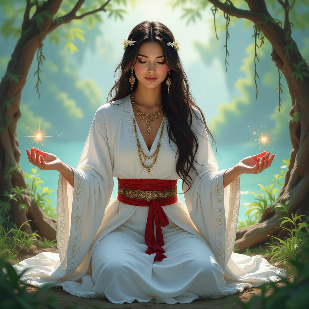 Mother Shaman Healing Fears in Serene Nature